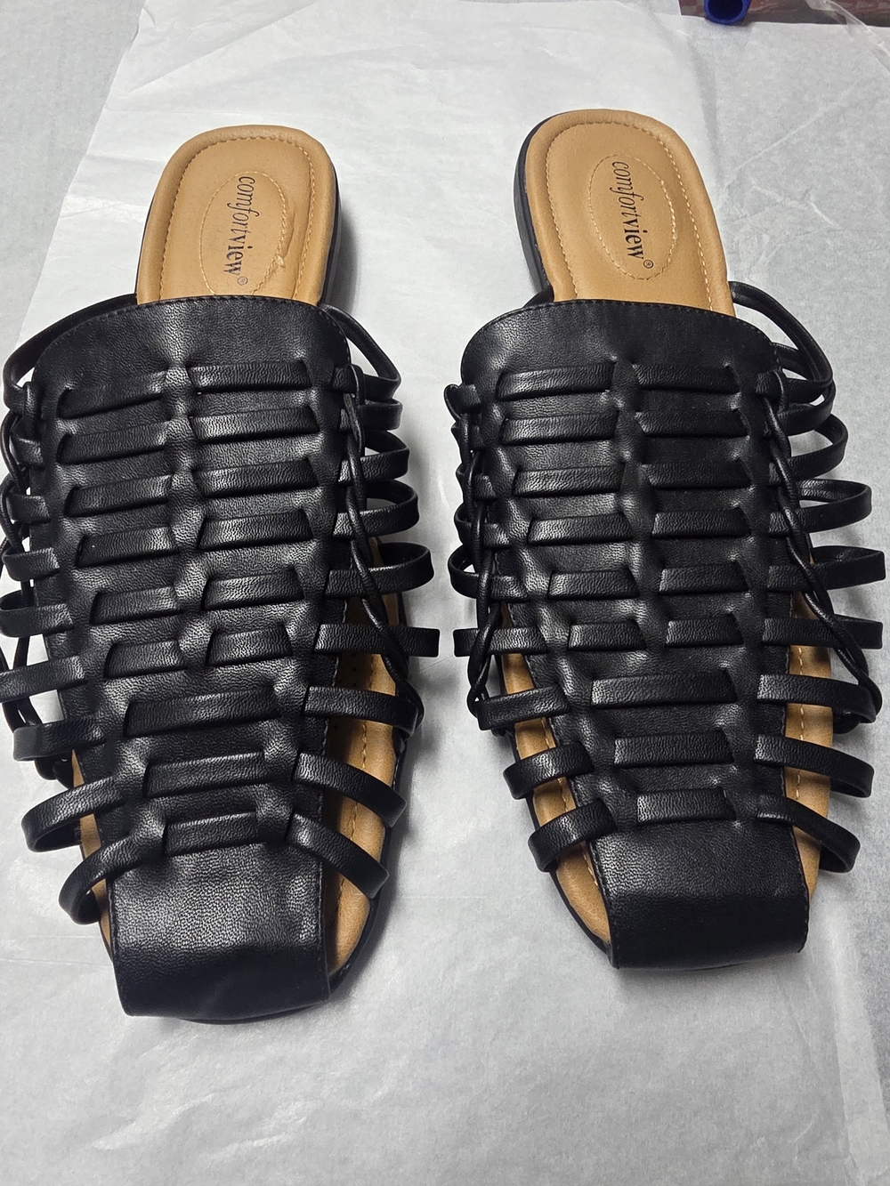 comfortview Black Braided Slide Sandals for Women